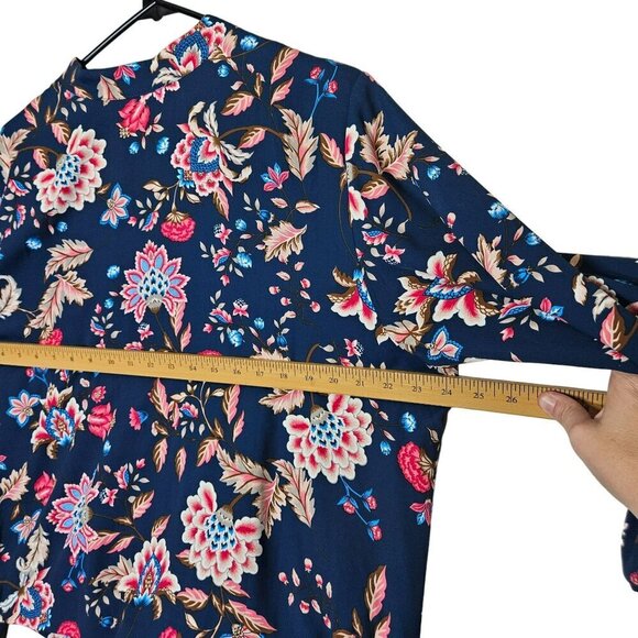DG2 Womens Bright Floral Long Sleeve Blouse XL Polyester Blue & Pink Full Zip - Picture 8 of 9